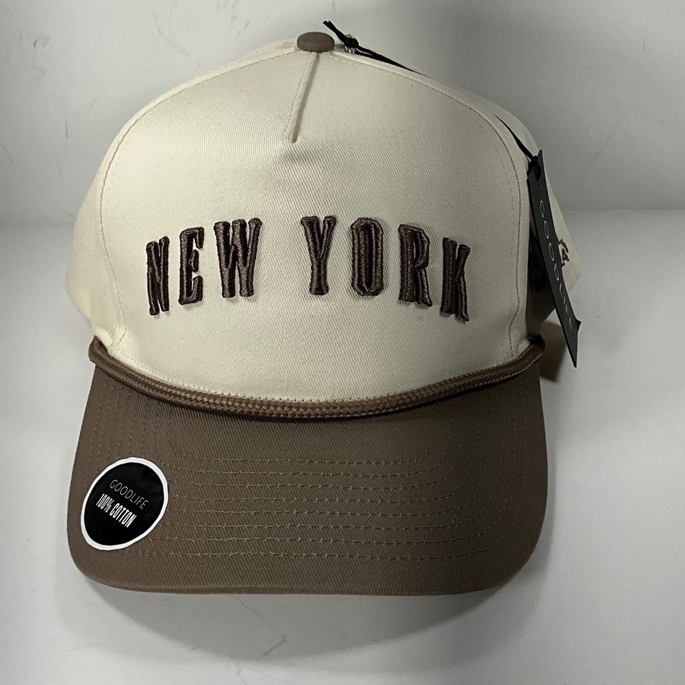 Goodlife New York Trucker Hat Cream Brown Cotton Snapback Adjustable NWT